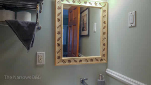 image: bathroom mirror with flowered border
