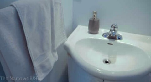image: bathroom sink and towels